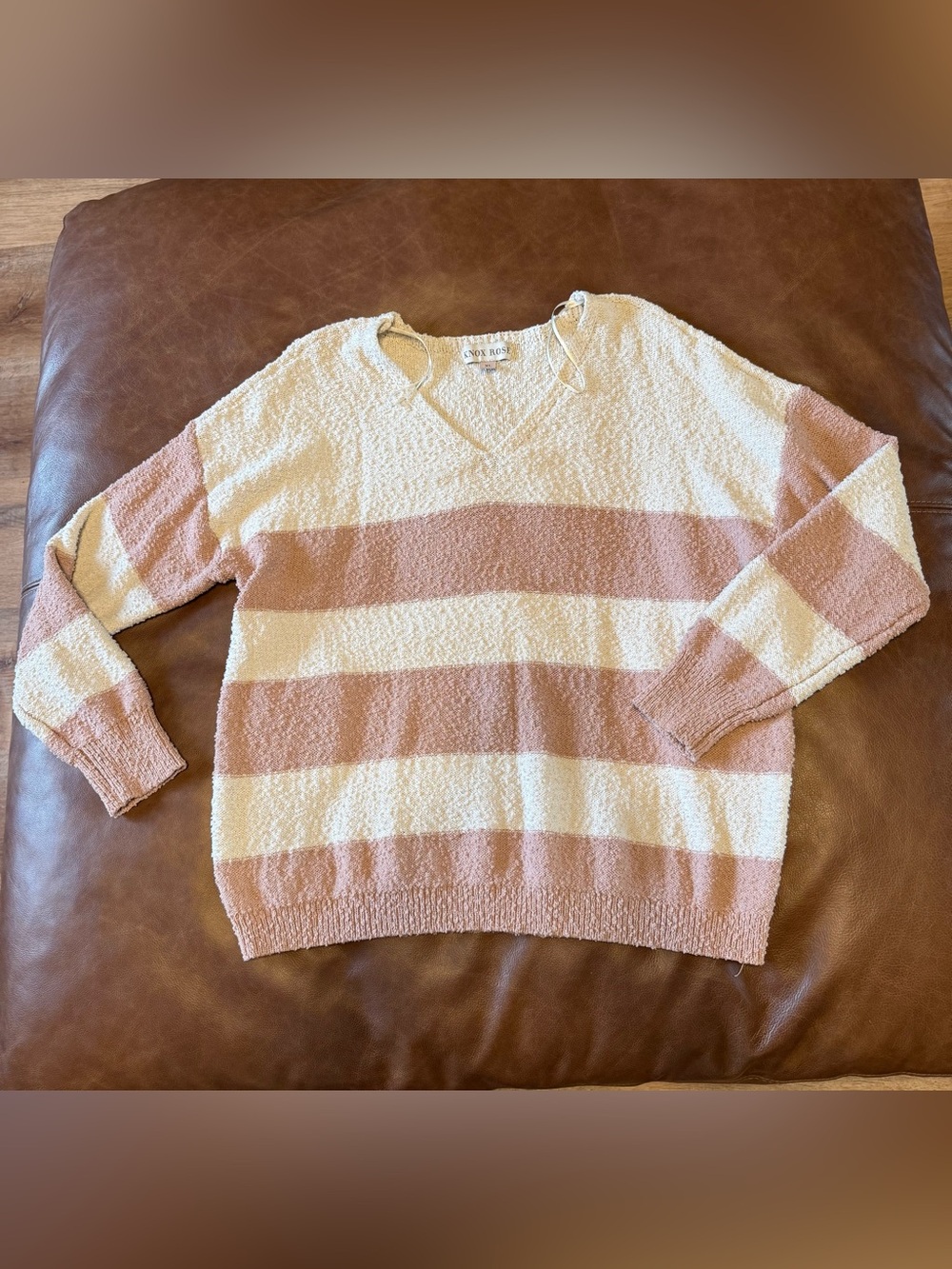 Knox Rose Cream and Blush Striped V-Neck Sweater